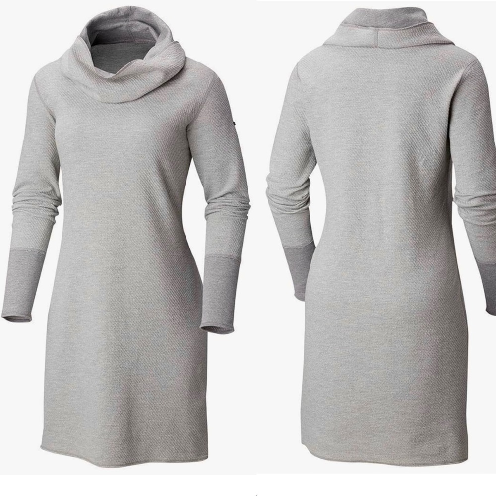 EUC Columbia Winter Dream Reversible Light Gray Beige Cowl Neck Sweater Dress